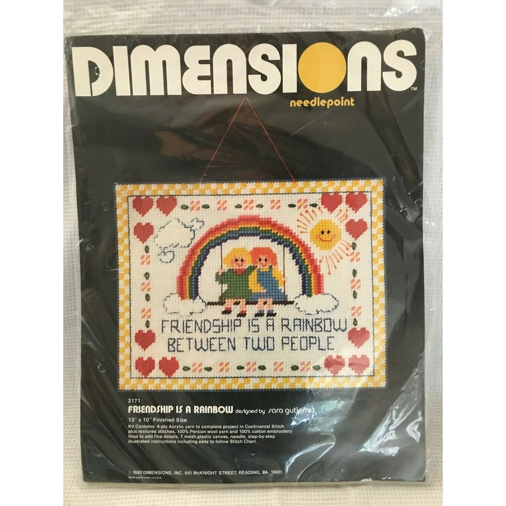 NIP‎ Vintage 1980 Dimensions Needlepoint 2171 Friendship is a Rainbow 13" x 10"